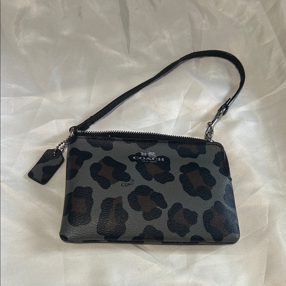 Coach Handbags - Coach Canvas Black and Grey Leopard Wristlet
